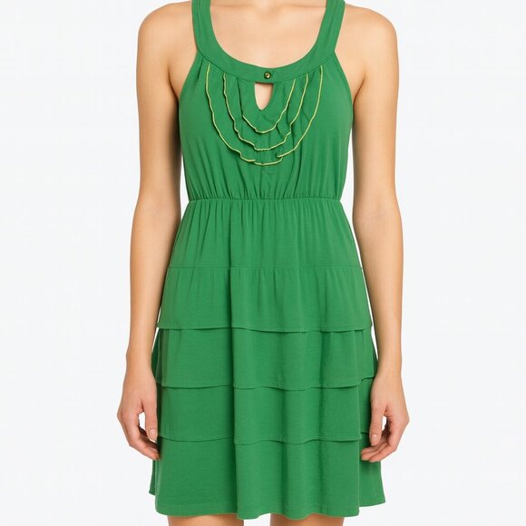 Anthropologie Maeve Green Sleeveless Ruffle Tier Dress Women’s Size 4 - Picture 1 of 9